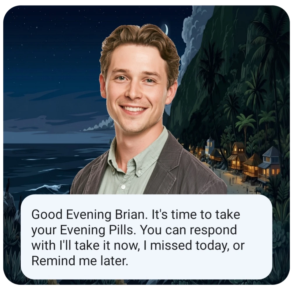 Evening reminder from a human avatar at night